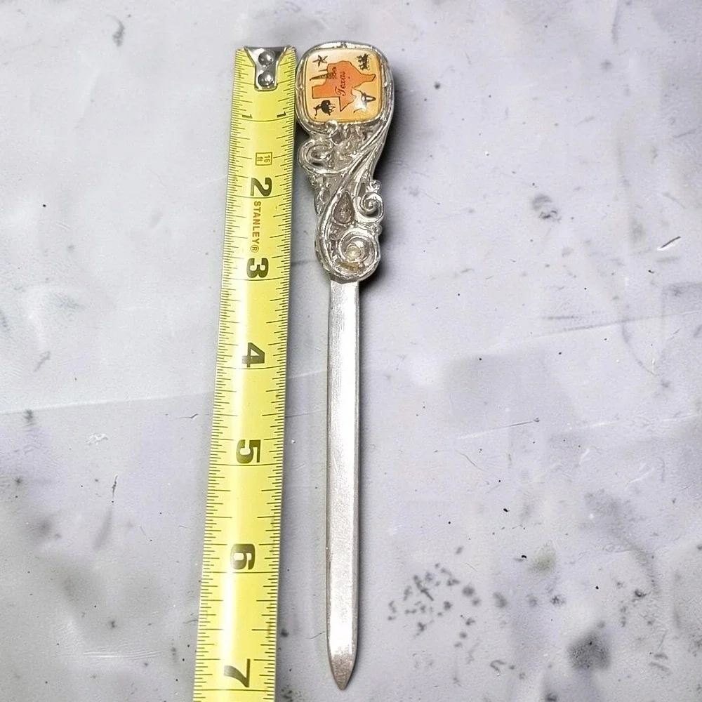 VTG 1950's Jula Texas Souvenir Metal Letter Opener Western Filigree Office Desk